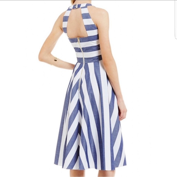 Eliza j blue white stripe midi dress size 2 cut out back - Picture 2 of 7